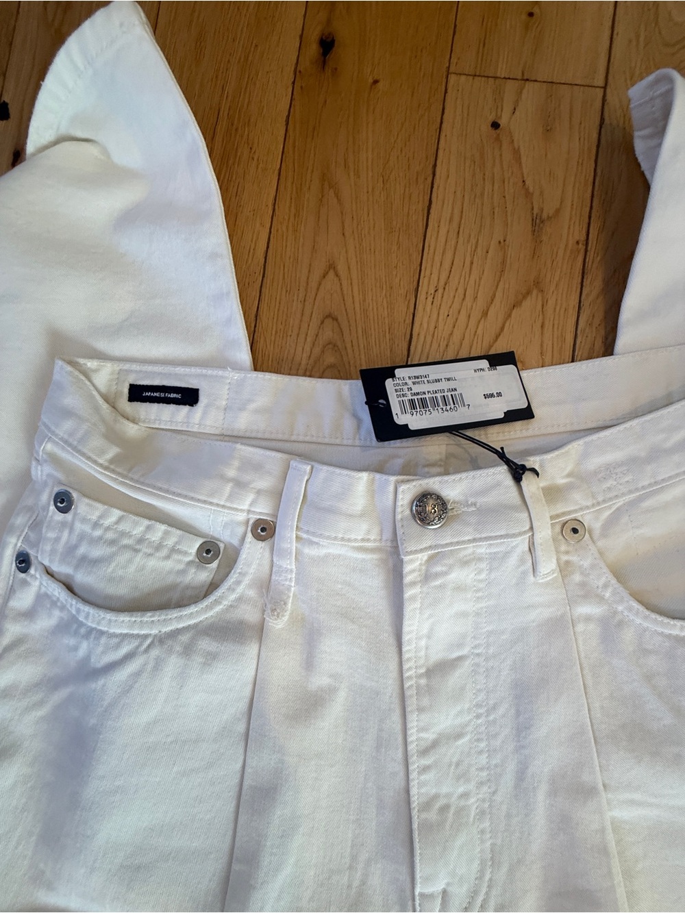 NWT R13 Damon Off-White High-Rise Pleated Wide Leg Jeans